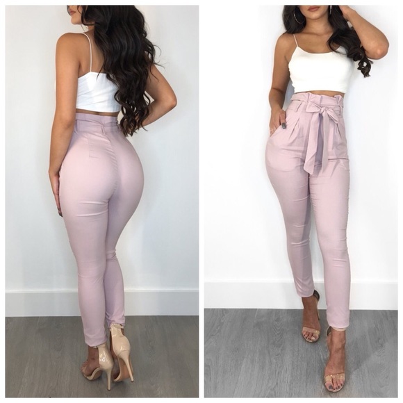 Blush Pink Tie Waist Trousers (L) - Picture 5 of 6